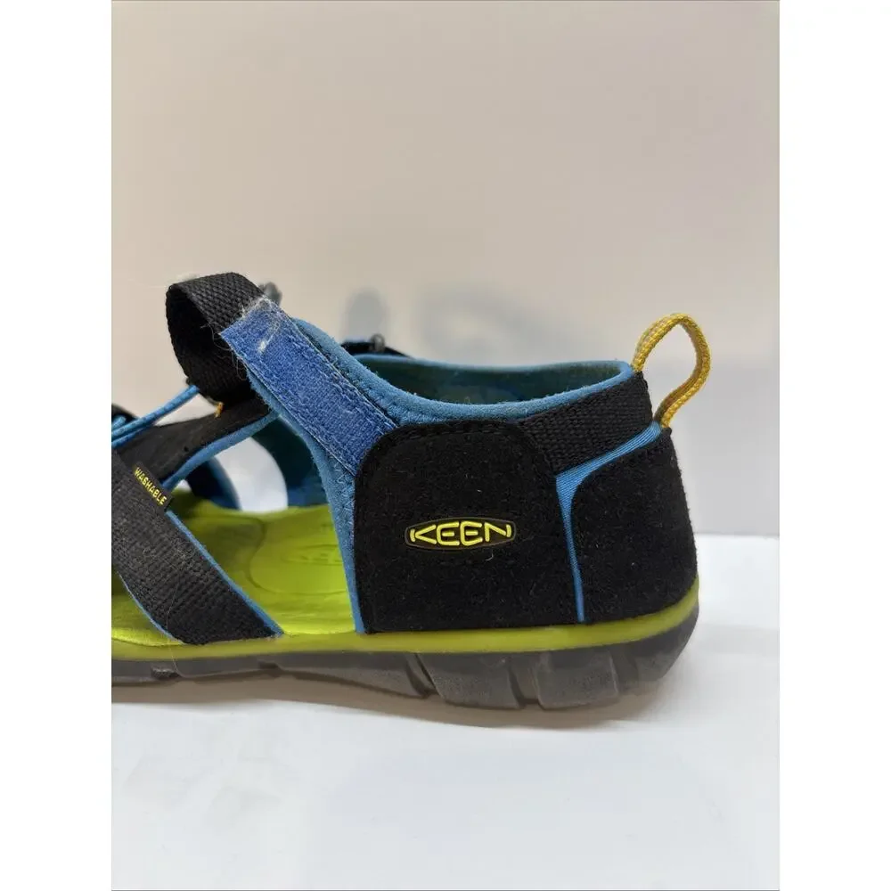 Keen Seacamp II CNX Youth Sandals Sz 7 Black Brilliant Blue Low Top Hook & Loop